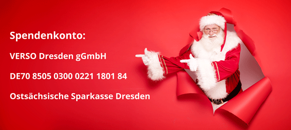 Santa mit Hinweis auf Spendenkonto