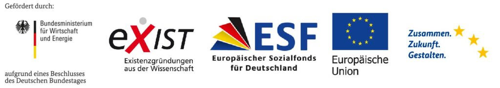 das Bundesministerium für Wirtschaft und Energie mit dem Förderprogramm "Existenzgründungen aus der Wissenschaft" und der Europäischen Union durch den Europäischen Sozialfonds für Deutschland.