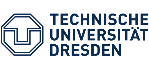 Logo der TUD, in einem blau gerahmten Achteck steckt das T in dem U, daneben auf drei Zeilen der blaue Schriftzug Technische Universität Dresden