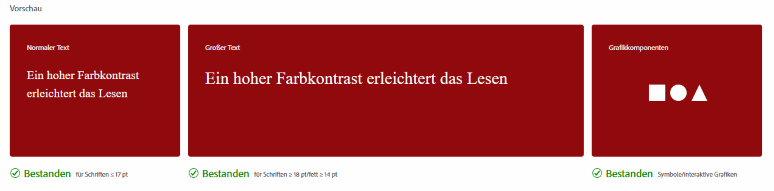 Screenshot des Barrierefreiheits-Tools von Adobe Color mit den WCAG-Ergebnissen für das neue Verso-Rot.