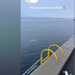 Stück des Betonkais an der Kiellinie mit gelber Leiter